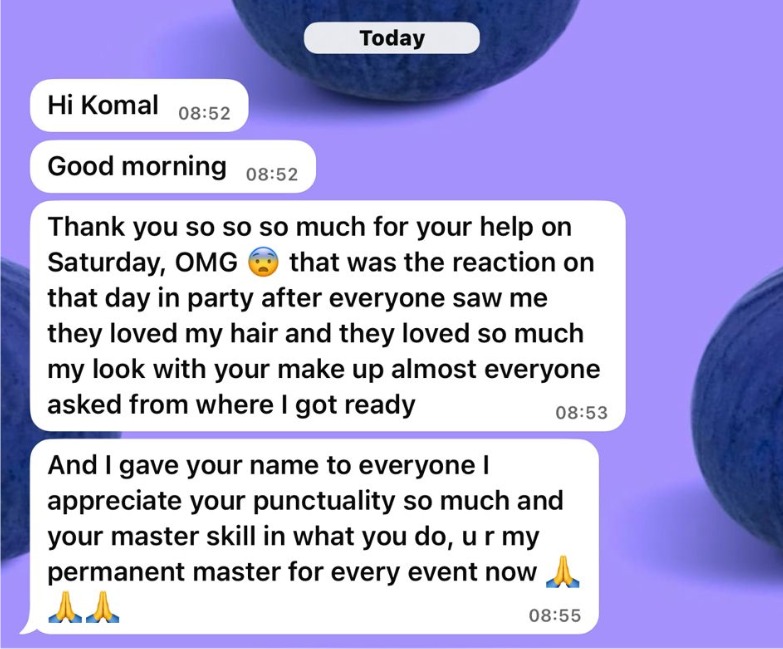 💫✨ Client Love That Means Everything! ✨💫

Still smiling after receiving this beautiful message from a lovely client we recently got ready for her 50th Birthday celebration 💄💇‍♀️🎉

Hearing that she felt confident, got so many compliments, and even shared our name with everyone at the party… truly means the world 💖
This is exactly why we love what we do – creating looks that make you feel special, confident, and unforgettable ✨

Thank you for trusting us and making us part of your big day 💕

#KomalsHairMakeupMehandi
#ClientLove
#BirthdayGlam
#HairAndMakeupArtist
#MakeupArtistInWatford
#MobileBeautician
#IndianWeddingMakeup
#SouthAsianBridal
#BridalHairAndMakeup